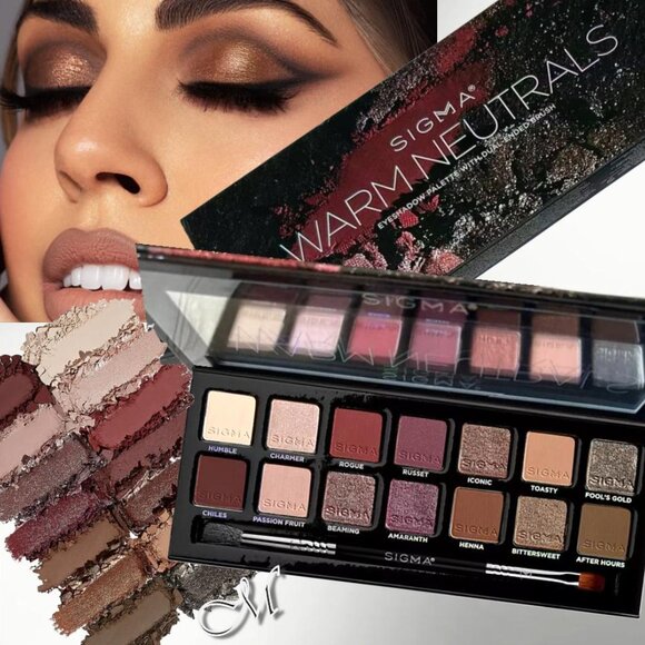 SIGMA Warm Neutrals 14 Shade Eyeshadow Palette w/Brush*~Metallic & Matte 32g NIB - Picture 1 of 15